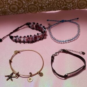 Lot of 4  Bracelets, Brass ,leather and beads.